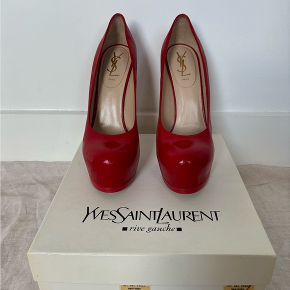 Yves Saint Laurent Tibtoo Red Leather Stilettos - Picture 2 of 7